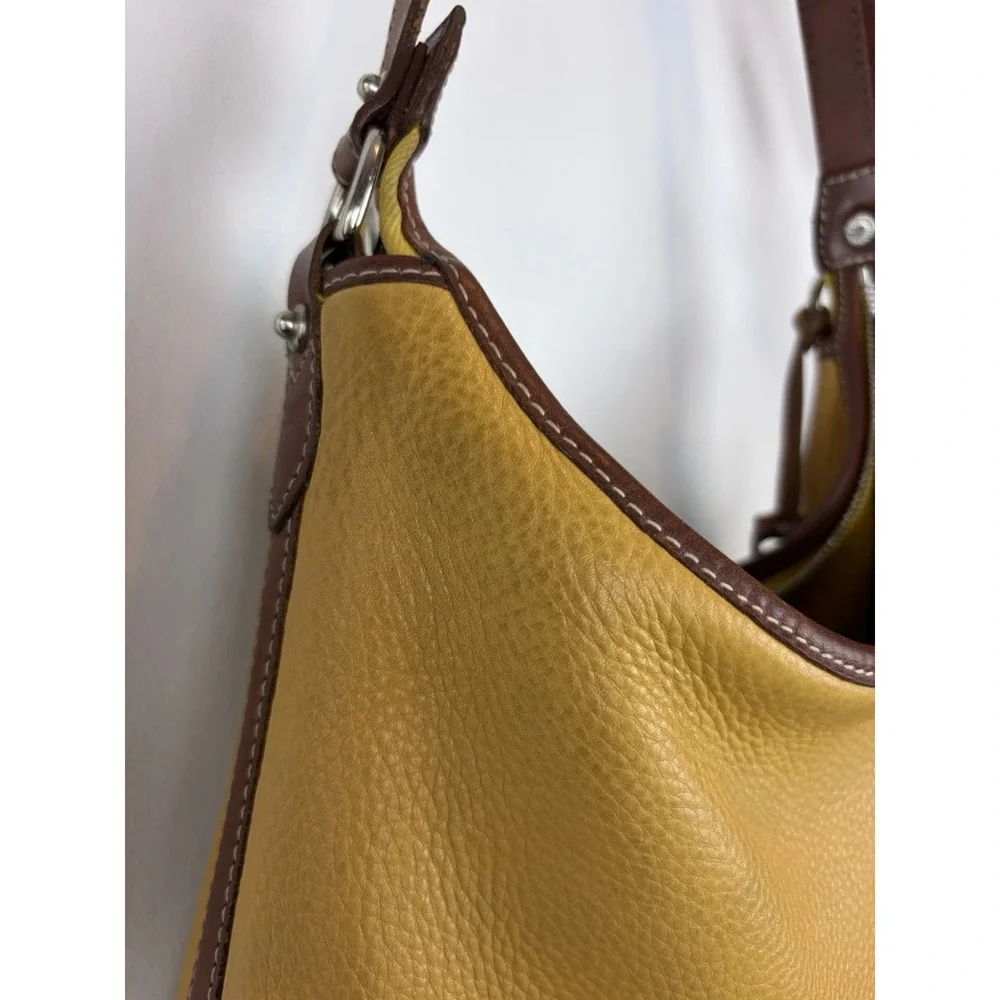 Dooney & Bourke Purse Pebble Leather Zip Satchel Shoulder Bag Mustard Yellow